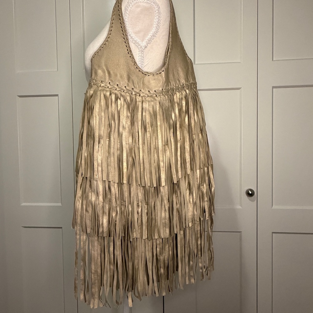 Areias Leather Fringed Shoulder Bag Champagne Layered Fringe